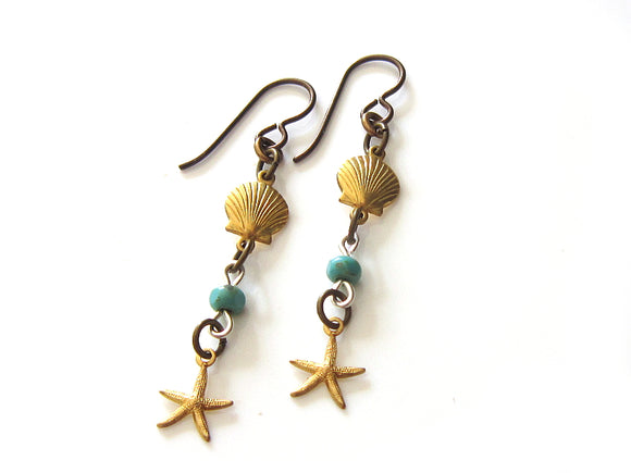 Starfish And Seashell Earrings