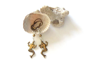 gold tone mermaid earrings